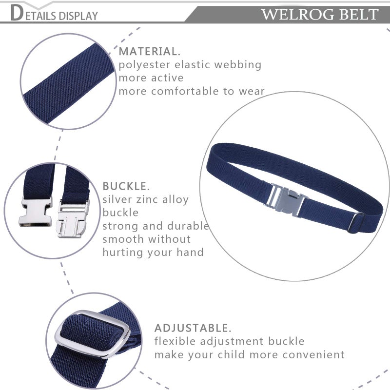 WELROG Kids Toddler Belt Elastic Adjustable Stretch for Boys Girls Belts with Easy Zinc Alloy Buckle (Navy Blue) - Image 3